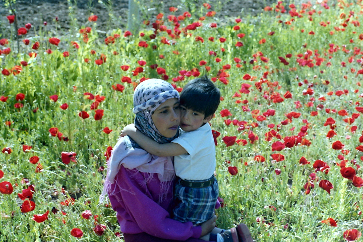 20 Bloodlines, Diab’s wife, Ietedal Alkarssifi with their first son, Khalil, Baalbek, Labanon, by Diab Alksarssifi, 1989